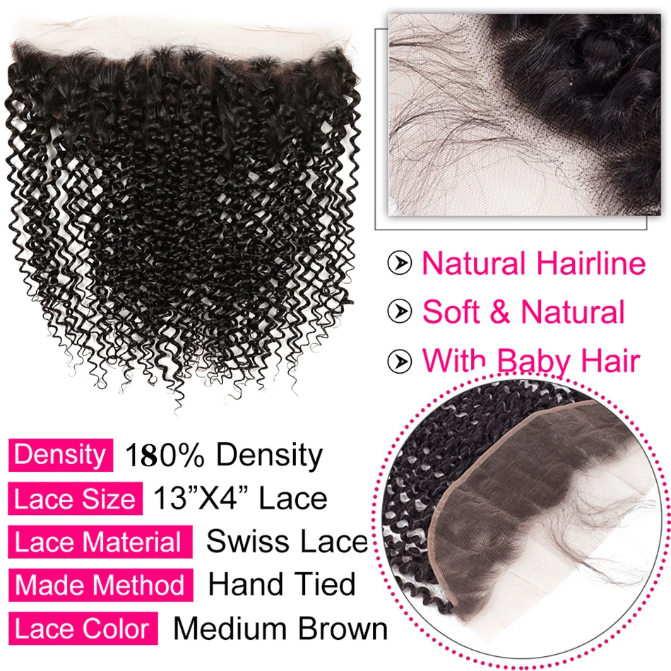 12a kinky encaracolado virgem pacotes de cabelo humano com frontal 13x4 brasileiro molhado e ondulado onda profunda pacotes com fechamento extensão do cabelo