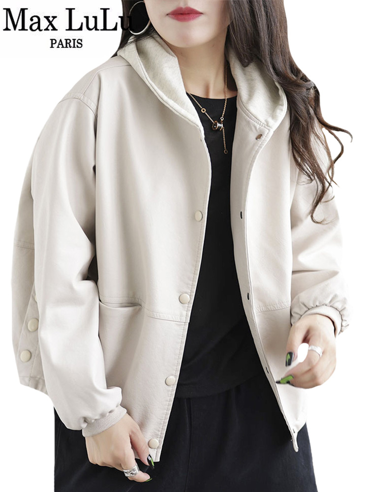 Max LuLu 2023 Herbstmode Pu-Mäntel für Damen, klassisch, mit Kapuze, lose Vintage-Kunstlederjacken, Damen, lässig, Punk, Biker-Oberbekleidung