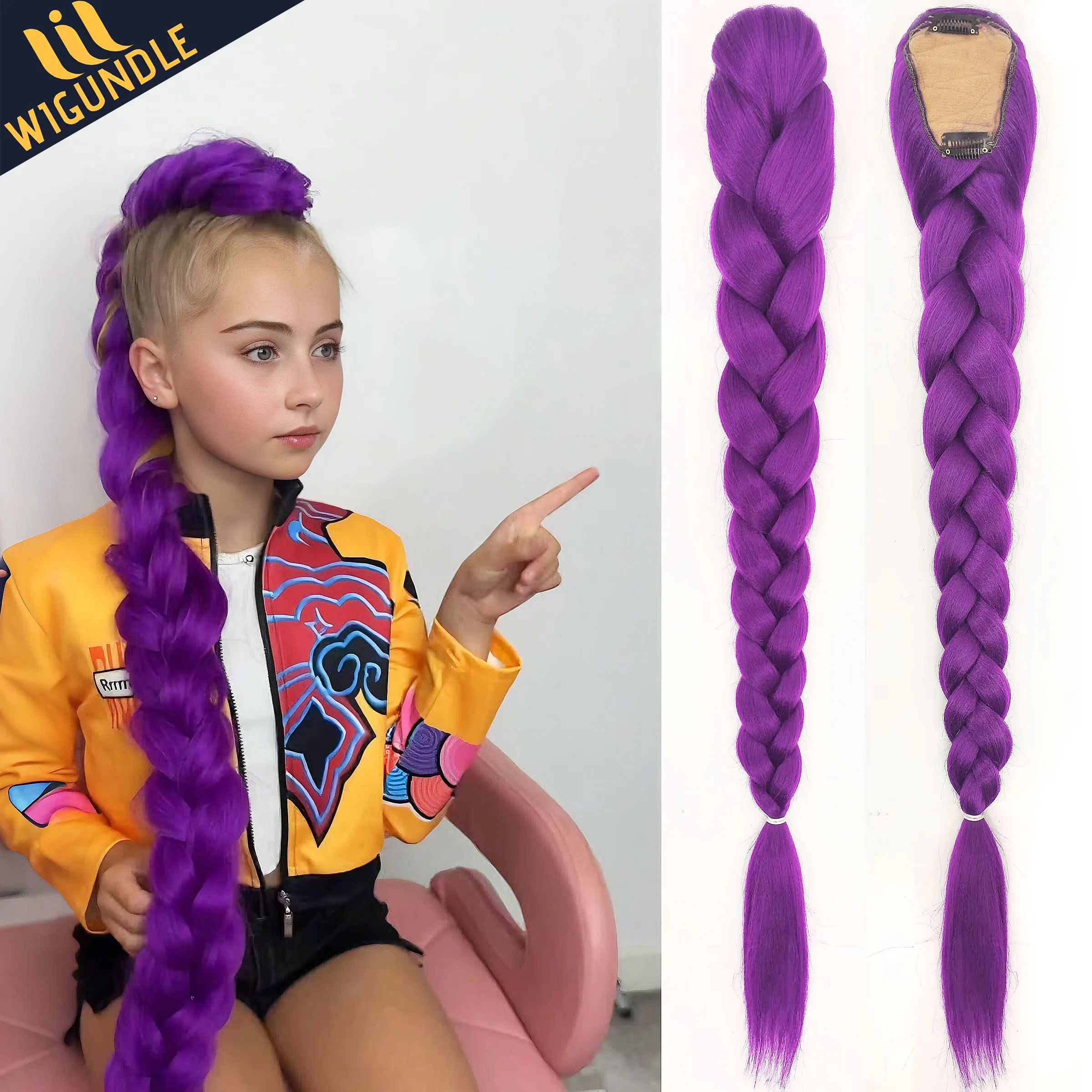 Синтетические косы Ru mi, фиолетовые волосы, хвост, костюм, прическа, 26 дюймов, длинный хвост с зажимами для детей, девочек, Хэллоуин, Рождество
