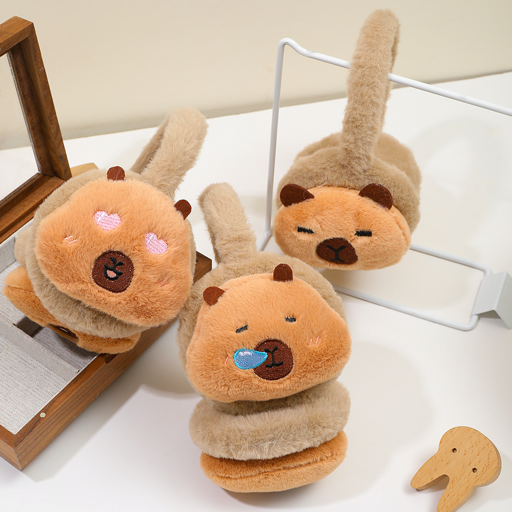 Capybara Healing Ohrenschützer |   Warme Plüsch-Ohrenschützer, süßes Drei-Ausdrucksdesign, warm und schön im Winter