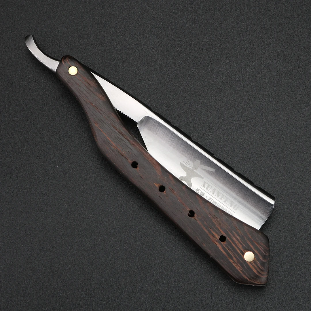 Wenge ไม้ Handle มีดโกนพับเหล็กชุบแข็งความแข็งสูง SHARP มีดโกนตรงมีดโกนผู้ชาย