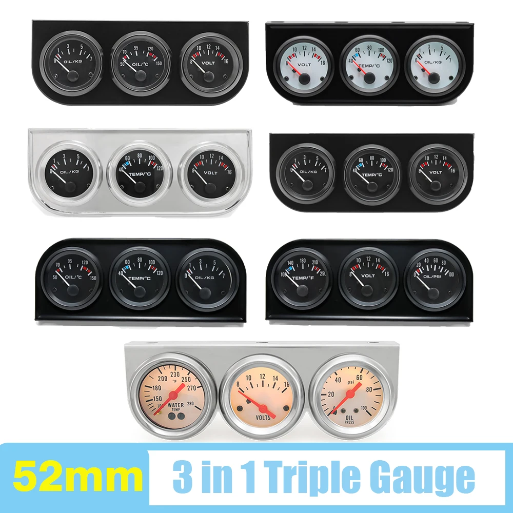 Neue 2 "52mm Öl Temp Öldruck Volt Auto 3 in 1 Triple Meter Modifikation Gauge 40 ~ 120 Celsius Wasser Temperatur Sensor 1/8NPT