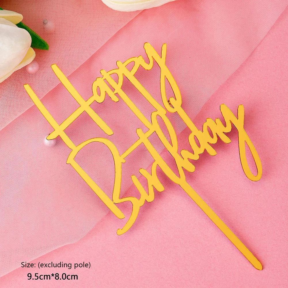 10 pezzi Topper per torta di buon compleanno Topper per cupcake con specchio in oro acrilico per bambini Decorazioni per dessert per torte per feste di compleanno Baby Shower