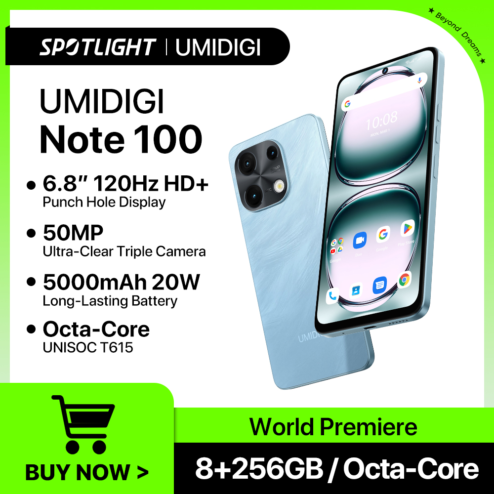UMIDIGI Note 100 Android 14 Smartphone Octa-Core 6.8” HD+120Hz 50MP Camera 8GB 256GB/6GB 128GB 20W 5000mAh DualSIM NFC Cellphone