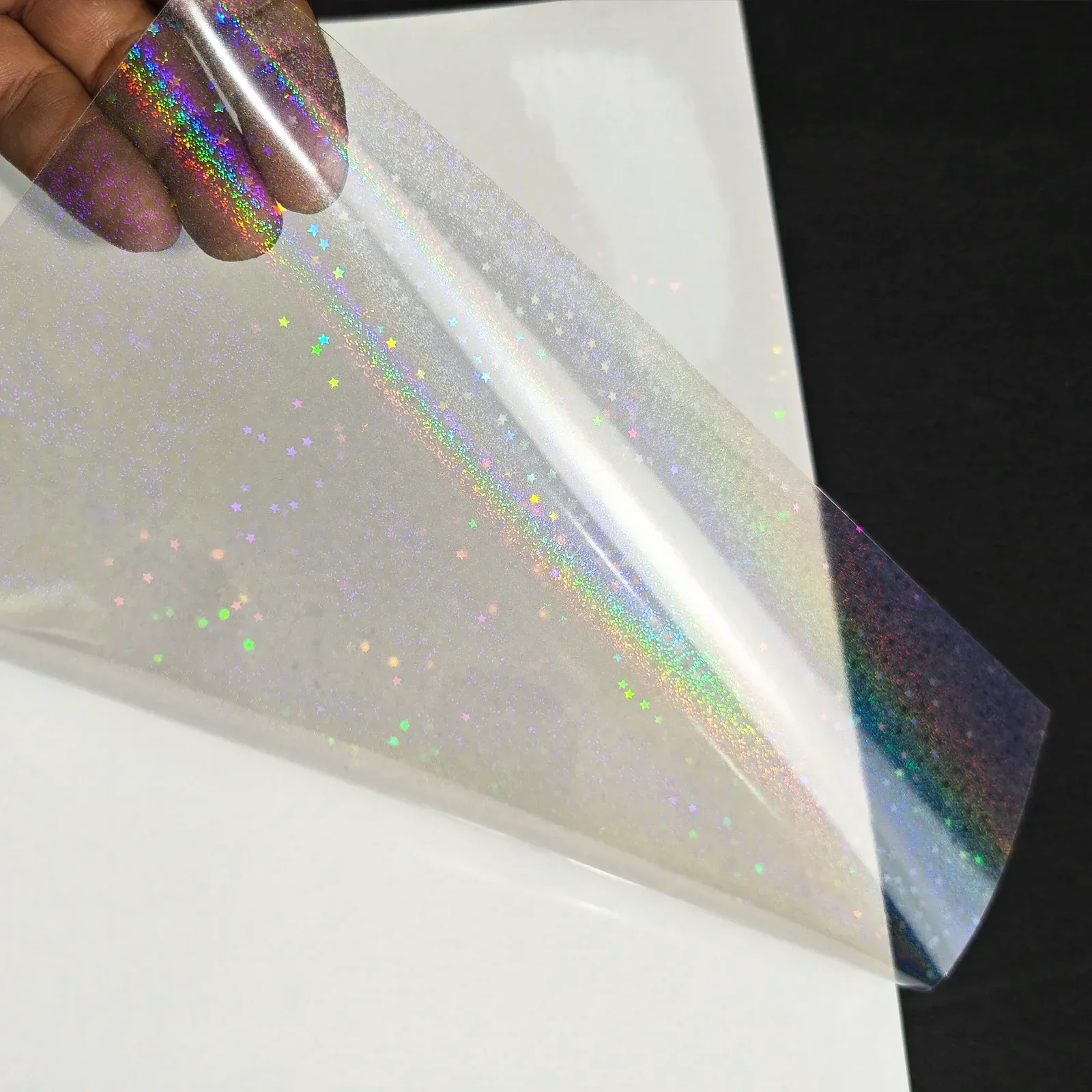 20 fogli A4 pellicola olografica per laminazione a freddo con stella di sabbia 8,3 × 11,7 pollici pellicola impermeabile in vinile autoadesivo trasparente