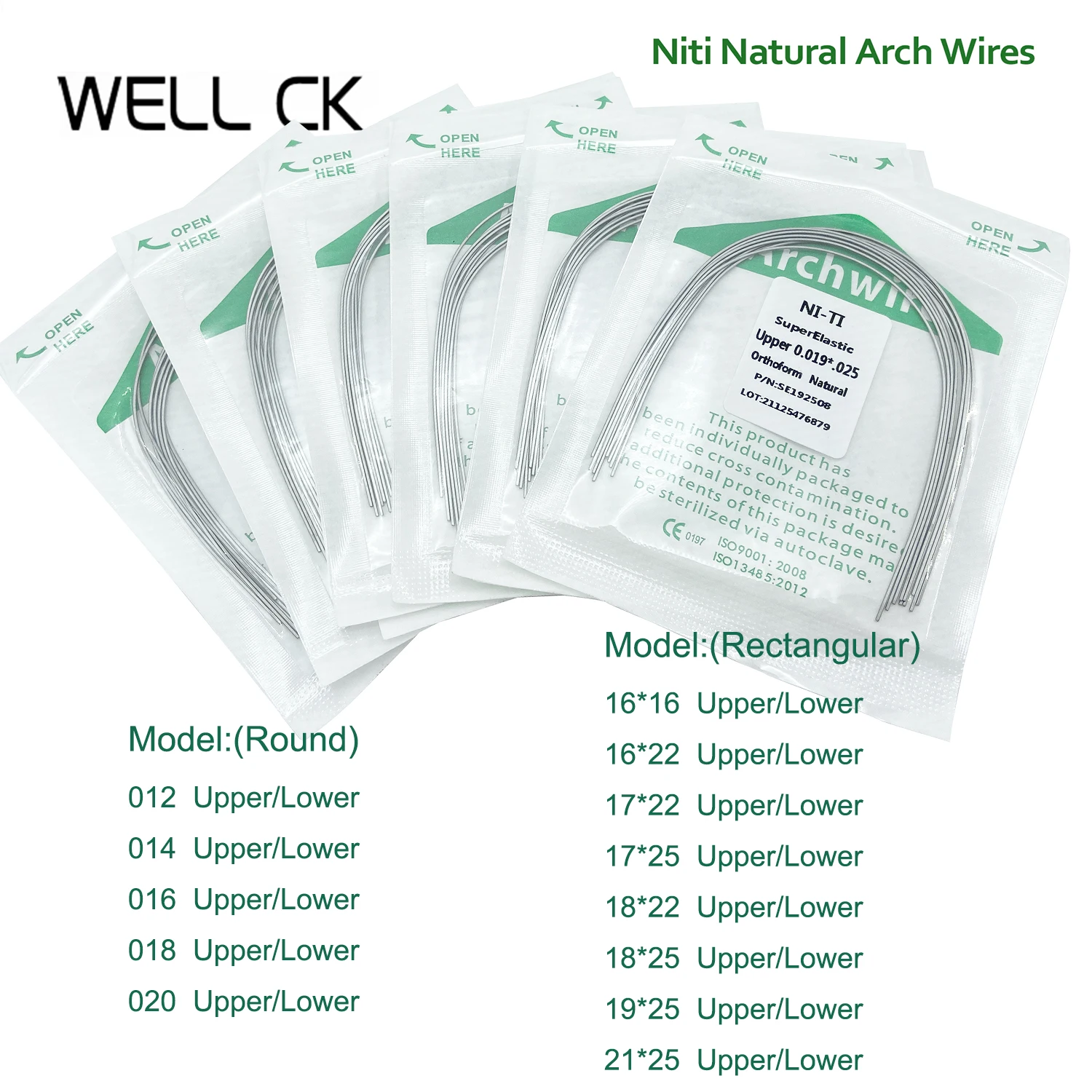 10pcs Dental Arch Wires Niti Natural Form Round/Rectangular Super Elastic Orthodontic Archwire Dentistry For Orthodontic Bracket