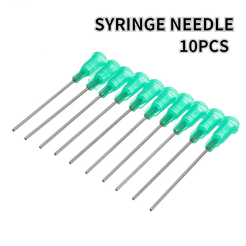 Jeringa dispensadora de líquidos, puntas de agujas roma, tubo de acero inoxidable, dispensador de pegamento para incollar, relleno de tinta, flujo de soldadura de aceite, 10 Uds.