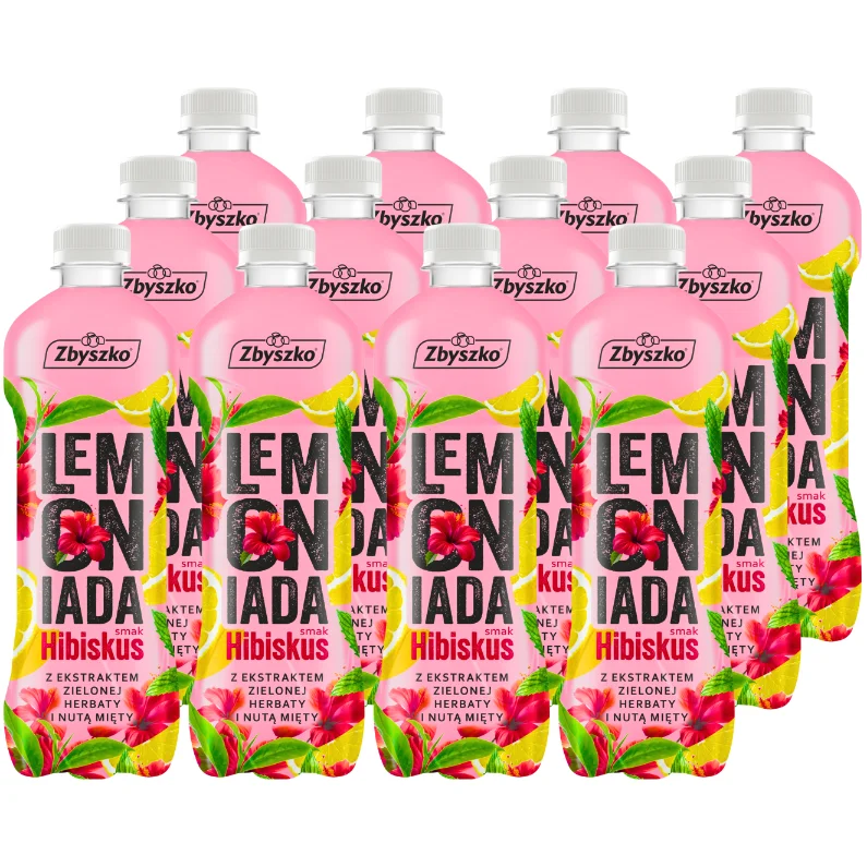 Zbyszko Lemoniada smak hibiskus z ekstraktem zielonej herbaty i nutą mięty 555 ml x 12 sztuk