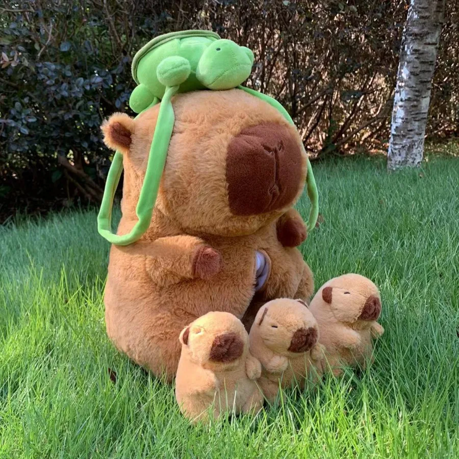 Capybara Plush ชุดของเล่นแม่ 4 เด็ก Capibara Plushie ตุ๊กตาตุ๊กตาสัตว์หมอนเต่ากระเป๋าเป้สะพายหลังของเล่นเด็กคริสต์มาสของขวัญ