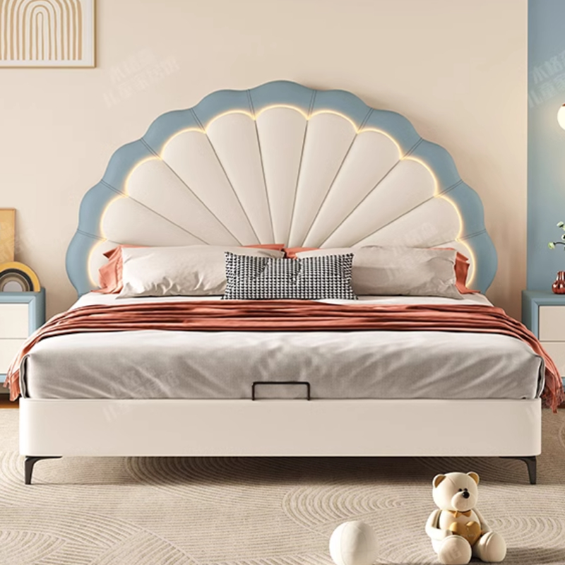 プリンセスソフトレザーベッドモダンな高級ライト女の子ロフト子供ベッドシングルクイーン Camas デ Dormitorio 家具寝室用