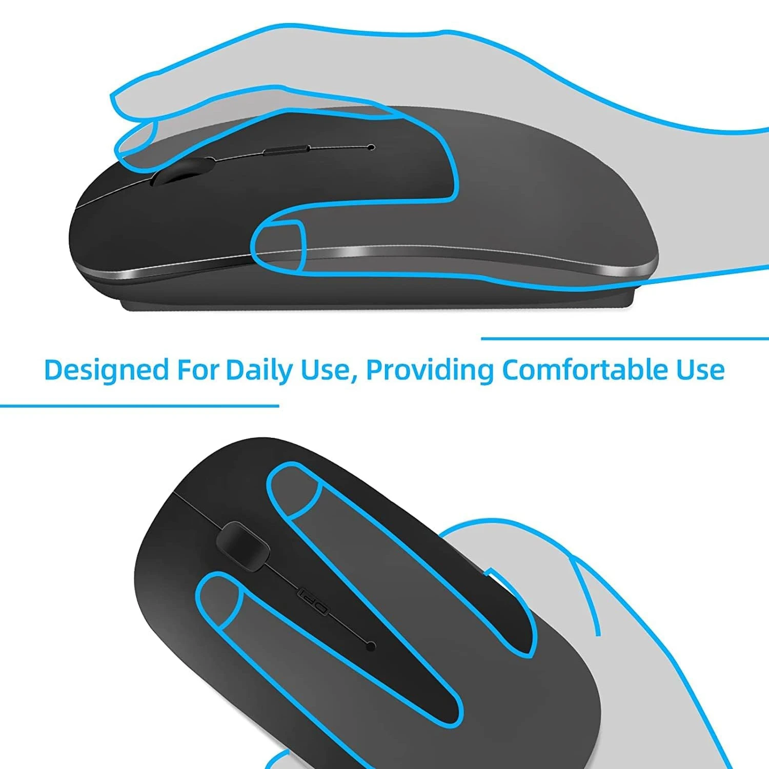 Mouse sem fio recarregável, modos duplos, bluetooth, compatível com 2.4g, usb, mouse para laptop, ipad, tablet, notebook, mouse para jogos