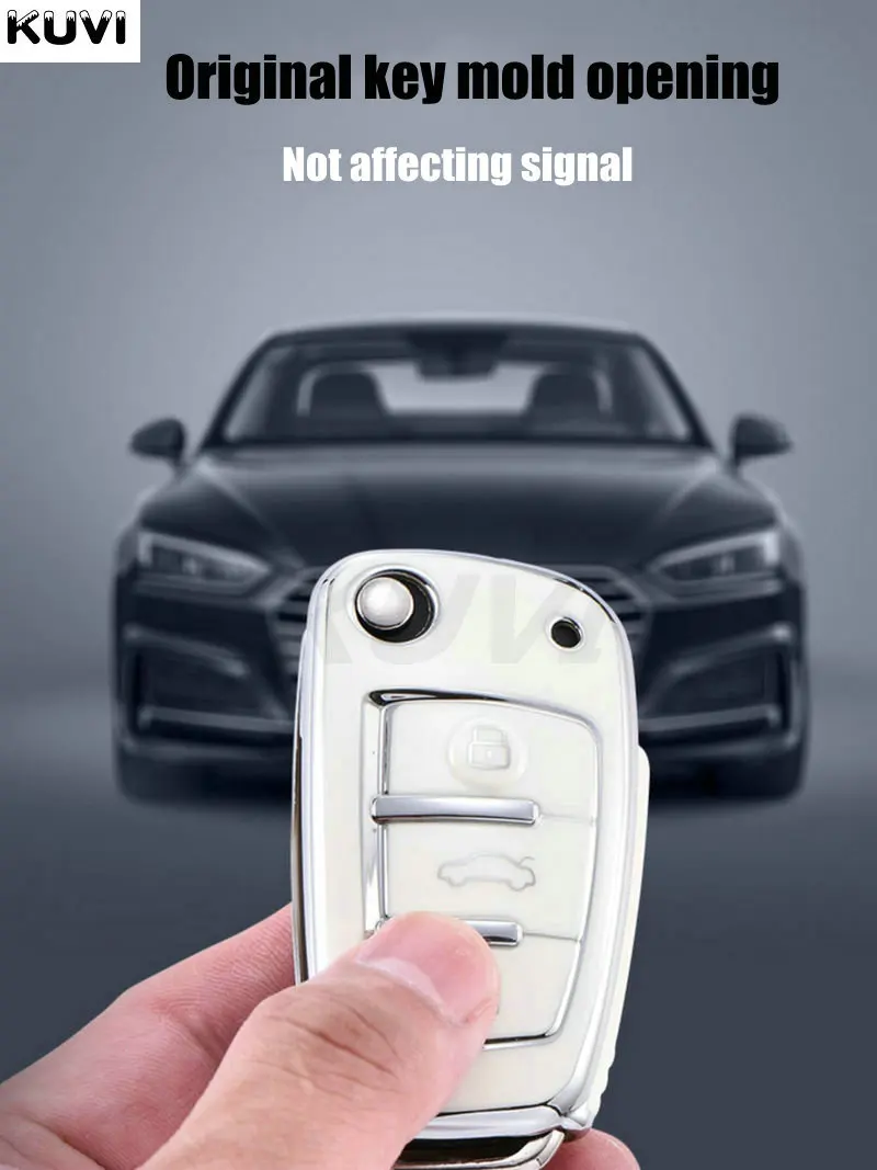 Funda con tapa para llave de coche, carcasa chapada en TPU para Audi A1 A3 A4 8P 8L 8V A5 B6 B7 A6 A7 C5 C6 Q3 Q5 Q7 4F S3 S4 S6 RS3 TT