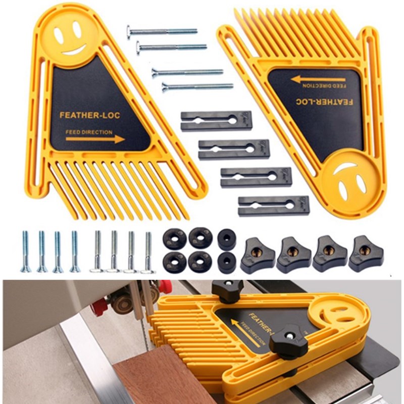 Paquete de 2 tableros de plumas True Flex, tablero Loc de doble pluma, sierra de mesa de seguridad ajustable para carpintería, bloque de empuje para bancos de trabajo