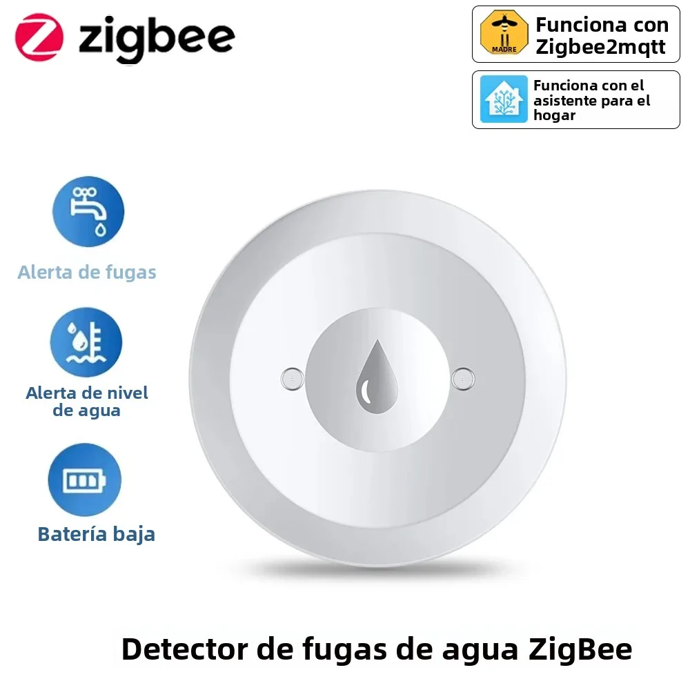 Sensor de agua Zigbee, Detector de fugas de inundación, monitoreo remoto por aplicación para cocina/baño, soporte para asistente doméstico Zigbee2mqtt