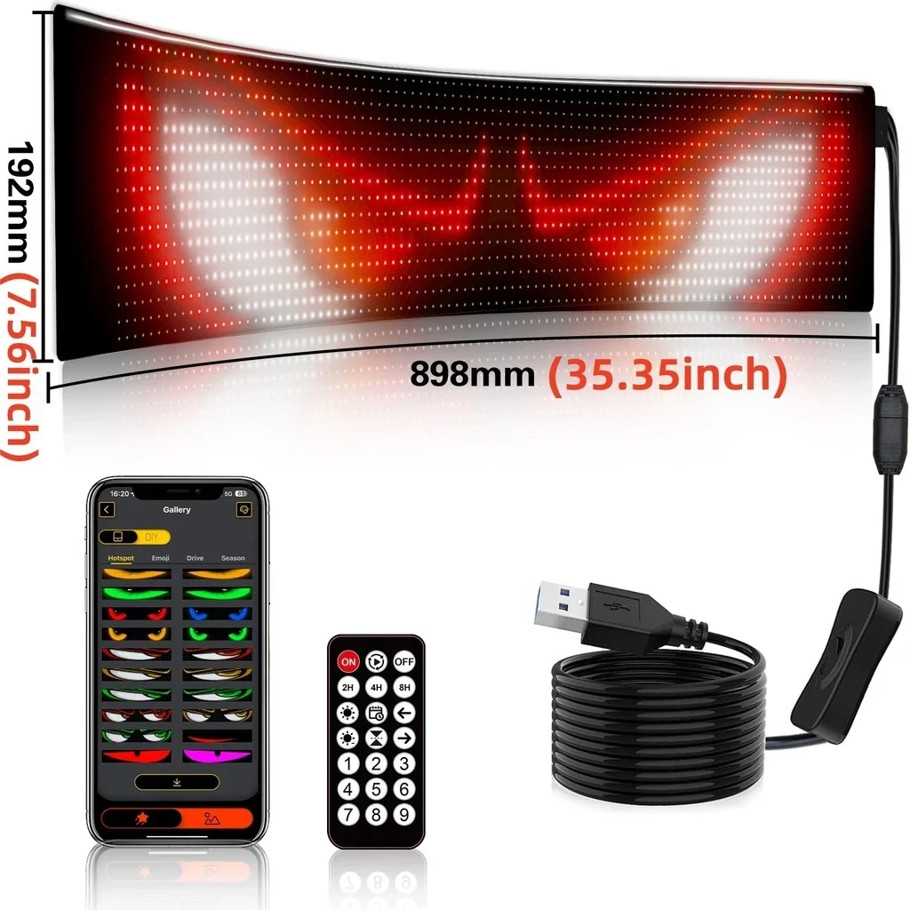 Car LED Matrix Pixel Panel Screen DIY Truck Devil‘s Eyes Flexible Animation Display USB App Remote Control Car Bars Party Sign