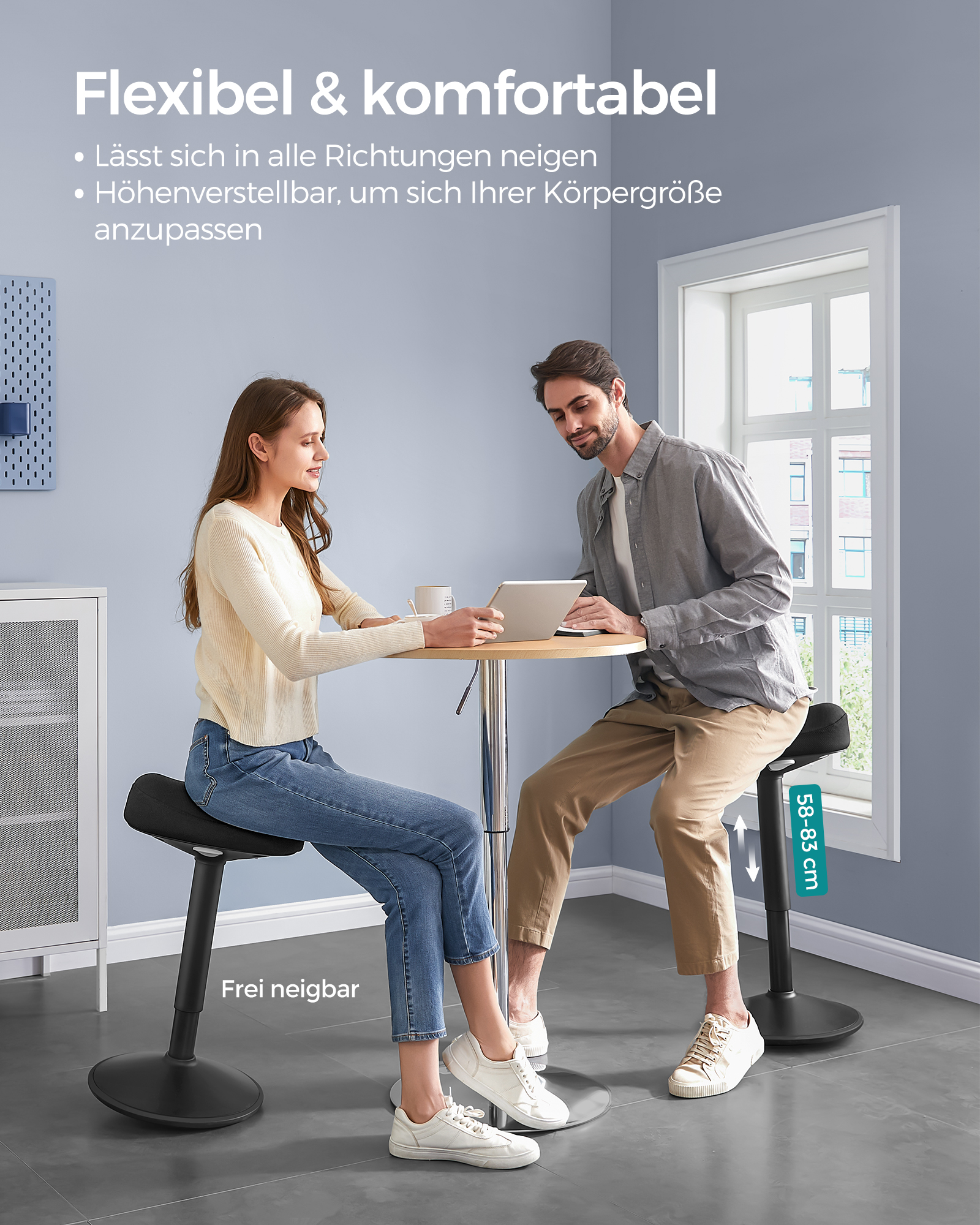 SONGMICS Hocker, Stehhocker um 360° neigbar, Schreibtischstuhl, höhenverstellbar 58-83 cm