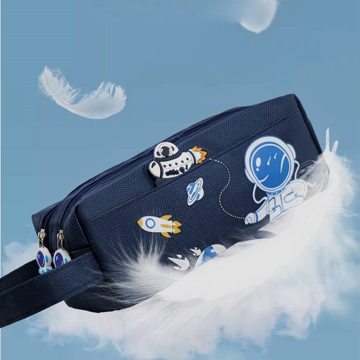 Space Astronaut tragbares Federmäppchen, niedliche Cartoon-Kinder-Briefpapiertasche, große Kapazität, Aufbewahrungstasche für Schule, Studenten, Leinen-Bleistiftbeutel