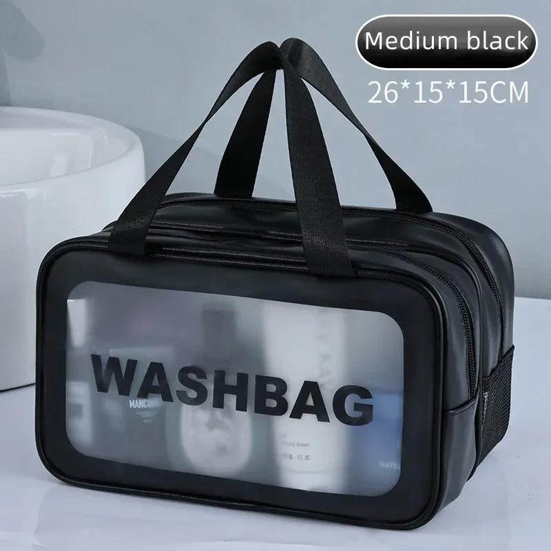 Bolsa de maquillaje de PU transparente doble con separación en seco y húmedo, bolsa de lavado portátil, bolsa de almacenamiento de cosméticos, artículos esenciales para viajes, fitness y natación
