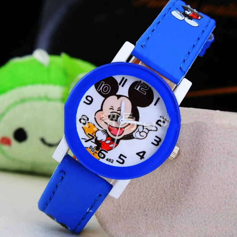 นาฬิกาการ์ตูนนักเรียนเด็กน่ารัก Mickey Mouse นาฬิกาเด็กชายหญิง Pu หนังนาฬิกาข้อมือควอตซ์นาฬิกาของขวัญวันเกิด