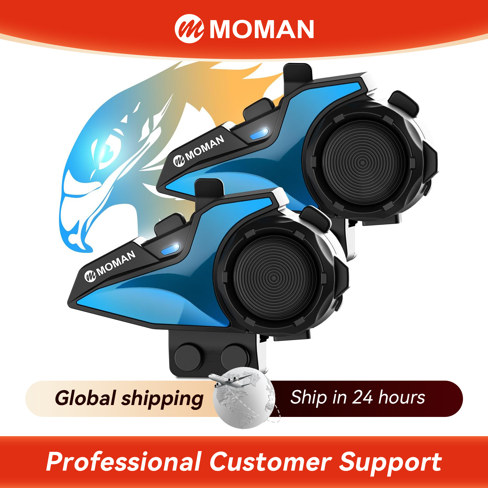 Auriculares de intercomunicación para motocicleta Moman, sistema de comunicación tipo águila Moman H2E con chips duales para audio, sonido HiFi multitarea