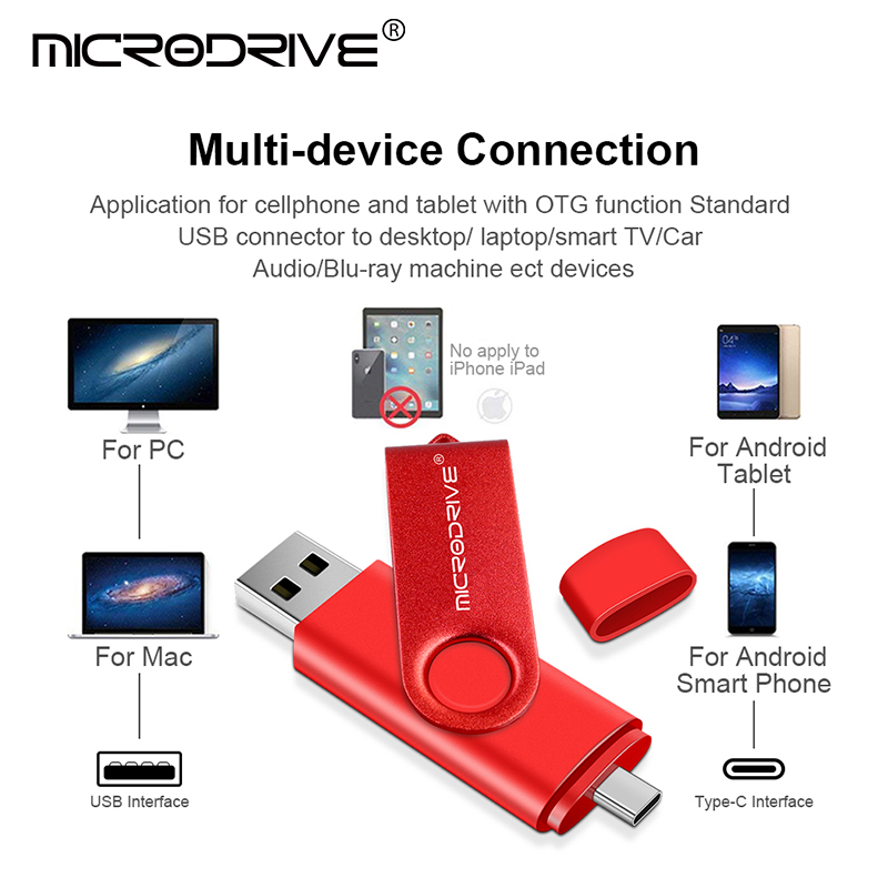 Metal otg 2 em 1 pen drive 4gb 8gb tipo c usb memória vara 32gb pendrive 64gb 128gb cle usb cle usb 2.0 flash drive memoria usb