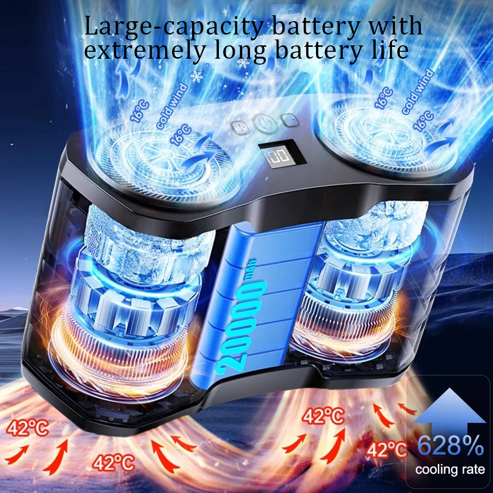 Draagbare tailleclipventilator Draagbare mini USB oplaadbare hangende ventilator voor buitenwerken Dubbele luchtuitlaat Tailleventilator 20000mAh