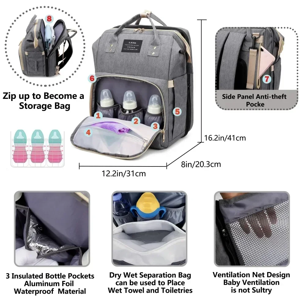 Sac de maman léger et Portable, lit de berceau pliant, sacs de maternité de voyage de grande capacité, sac à dos pour bébé, sac de sortie pour maman féminine
