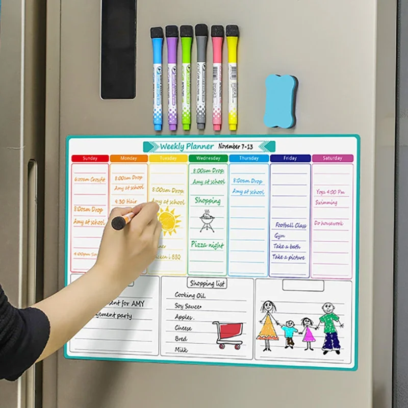 A3 Size Magnetic Weekly &monthly Planner：Spanish, French, English.Dry Erase Whiteboard Fridge Sticker Calendar