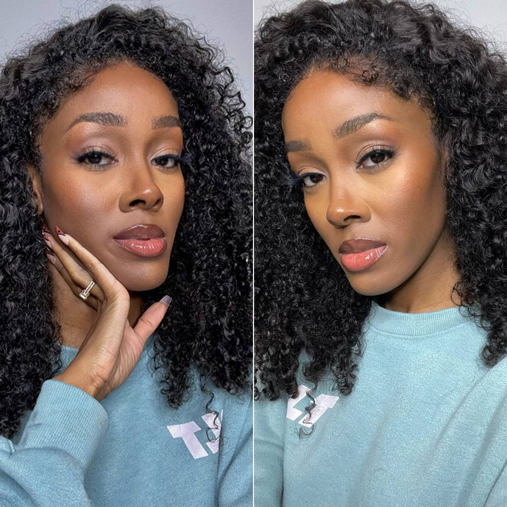 220% Kinky Curly Edgeวิกผมสั้นBob PixieตัดCurly 13X4 ลูกไม้ด้านหน้าวิกผมวิกผมผมมนุษย์ก่อนPluckedผมเด็กปิดลูกไม้วิกผม