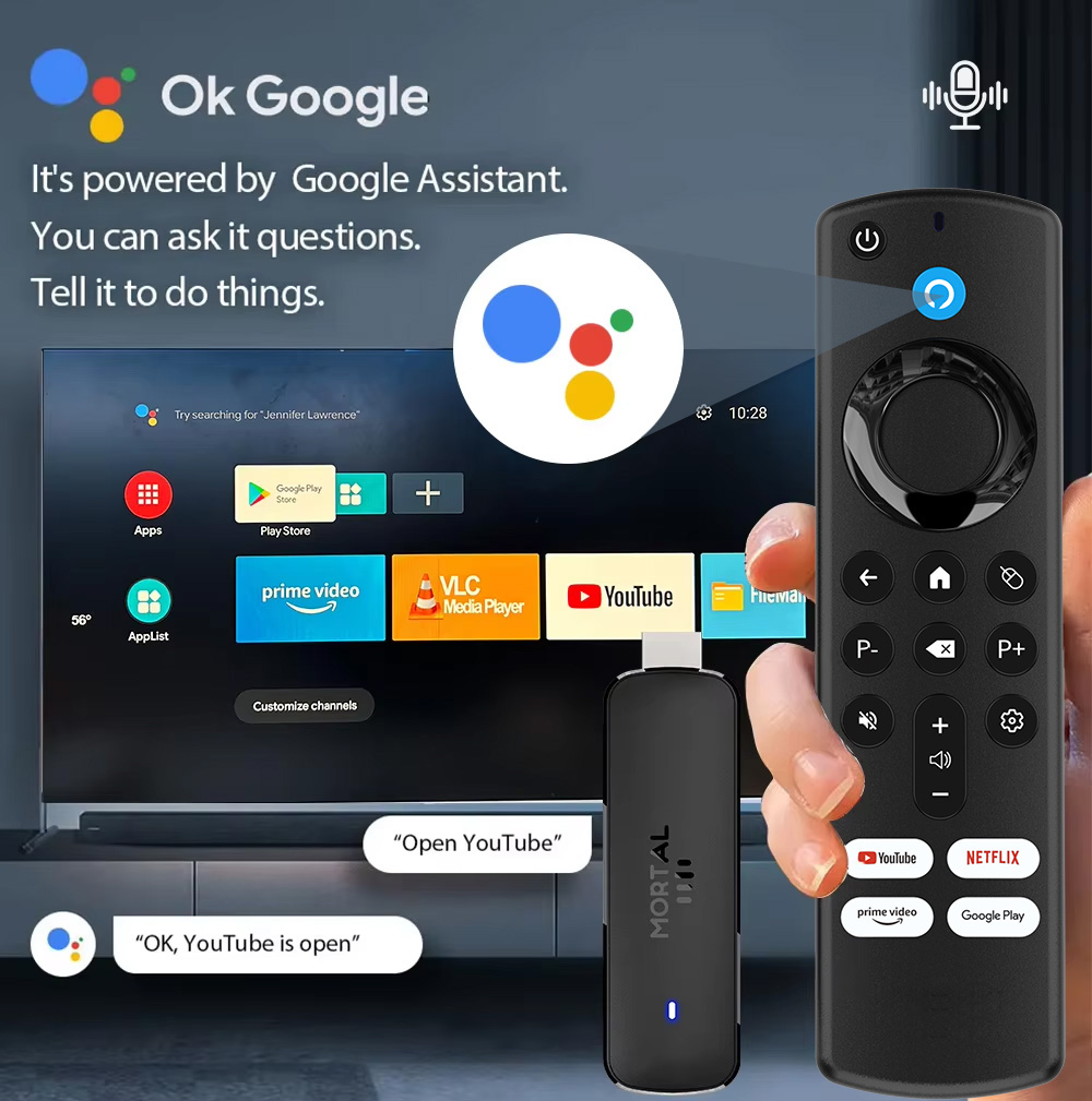 Versión en vivo de Android 14 TV stick 4k 1080p WiFi 6 Google Voice Netflix youtube q8 BT5 24fps WiFi Decoding media player