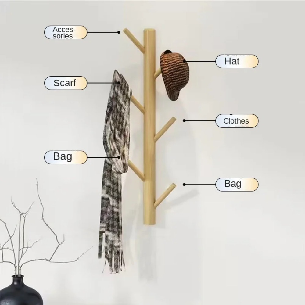 ไม้แขวนเสื้อใหม่ไม้แขวนผนังสาขาต้นไม้เสื้อผ้า Hook Home Storage ห้องนั่งเล่น Non Perforated หมวก