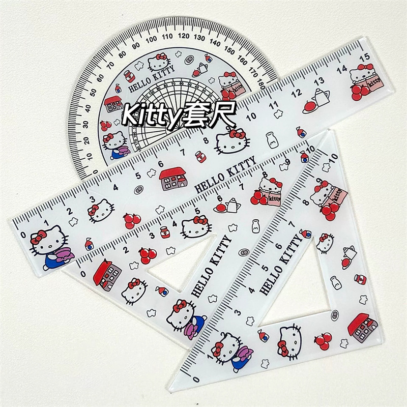 4pcs/Set Cute Cartoon Hellokitty Kuromi Acrylic Student Ruler Set Kawaii Cinnamoroll Children's Drawing Stationery Supplies