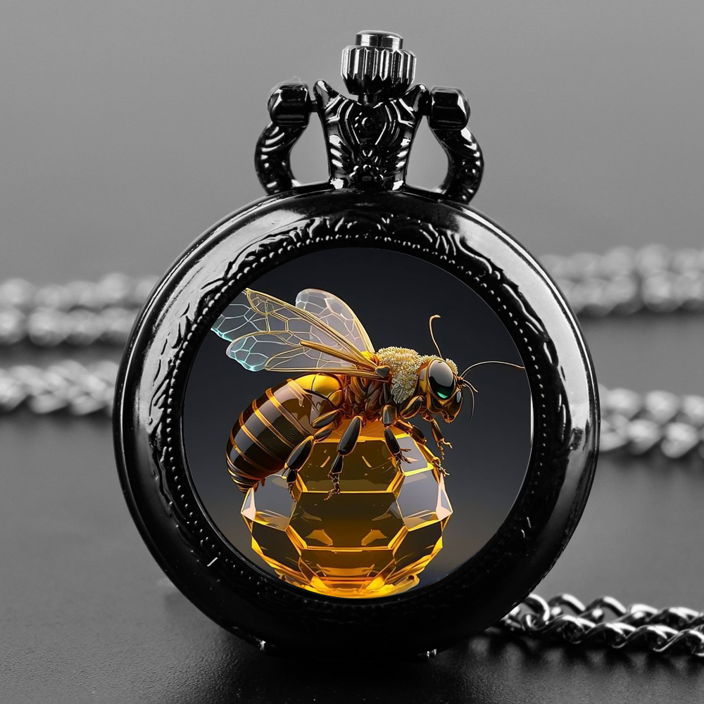 Creative Honey แก้วโดมควอตซ์นาฬิกาพ็อกเก็ตสําหรับผู้หญิงผู้ชายสร้อยคอสีดํา,ที่ไม่ซ้ํากันจี้นาฬิกานาฬิกาของขวัญอุปกรณ์เสริม