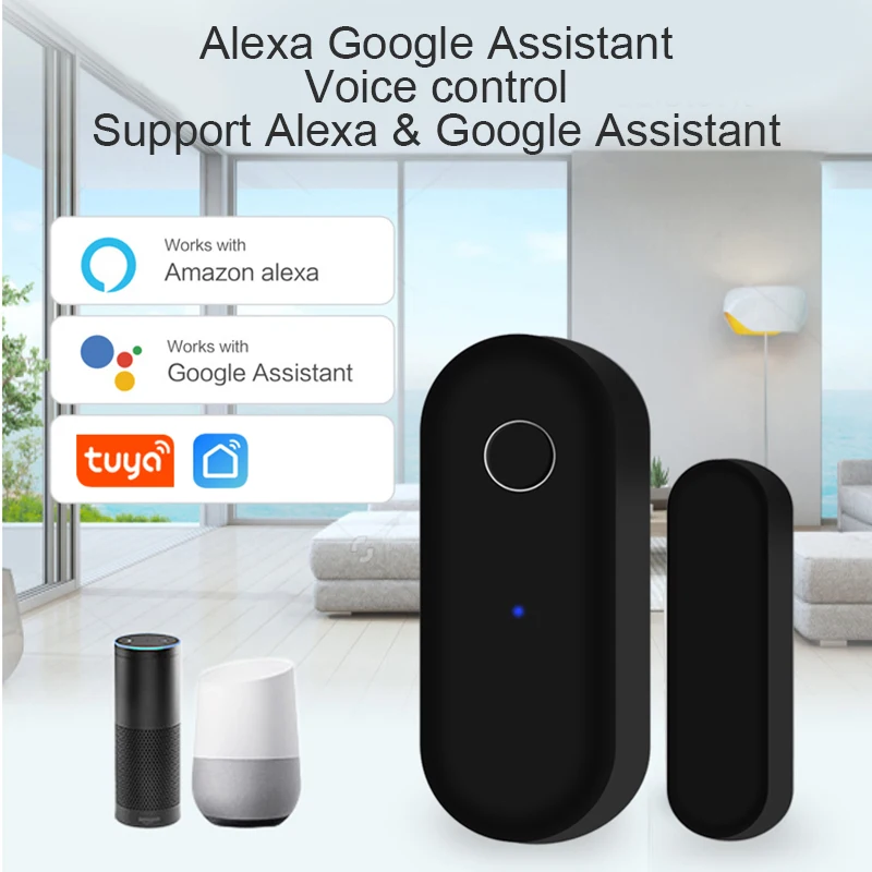 Tuya Smart WiFi Door Sensor Open Close Detector Black White Smartlife App Control Notification Compatible with Alexa Google Home