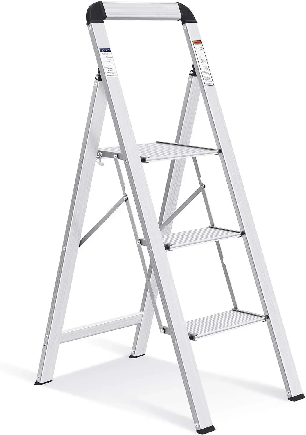 KINGRACK Ladder Aluminium, Trittleiter 3-Step-Foldingbar, Ladder 3 Steps mit Handlauf Belastbar bis 150 kg, rutschfest Haushal