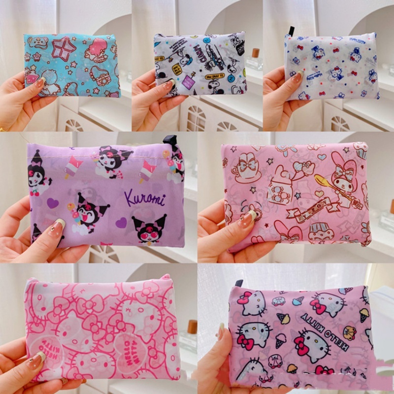 Sanrio bolsa de compras Hello Kitty My Melody Kuromi portátil ecológico supermercado grande Stora Cinnamoroll plegable compras Ba