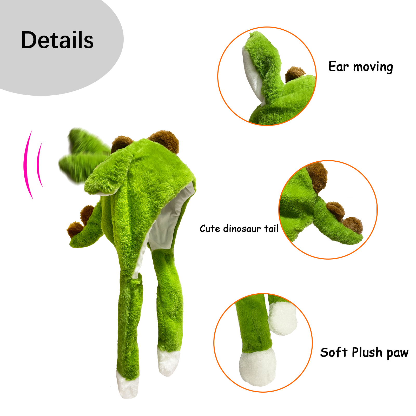 恐竜の耳の移動帽子、ぬいぐるみの動物の移動耳の帽子、ハロウィーンの衣装、elkポッスルキャップ、クリスマスと面白いジャンプアップ、冬