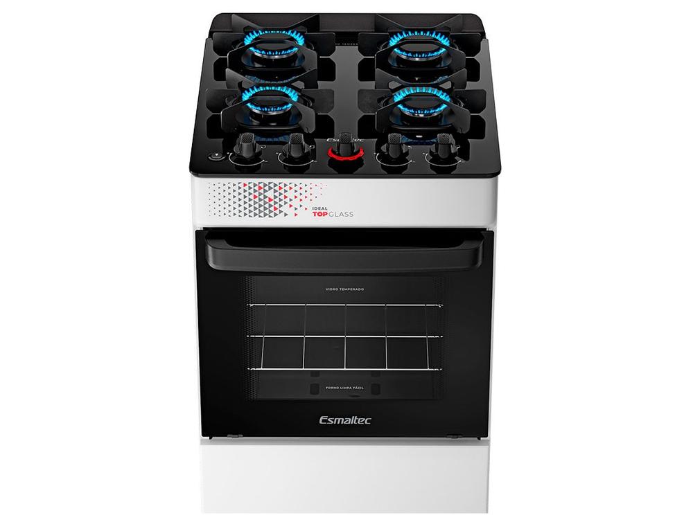Fogão 4 Bocas Esmaltec Branco Mesa de Vidro Ideal Top Glass T4VAB - Bivolt