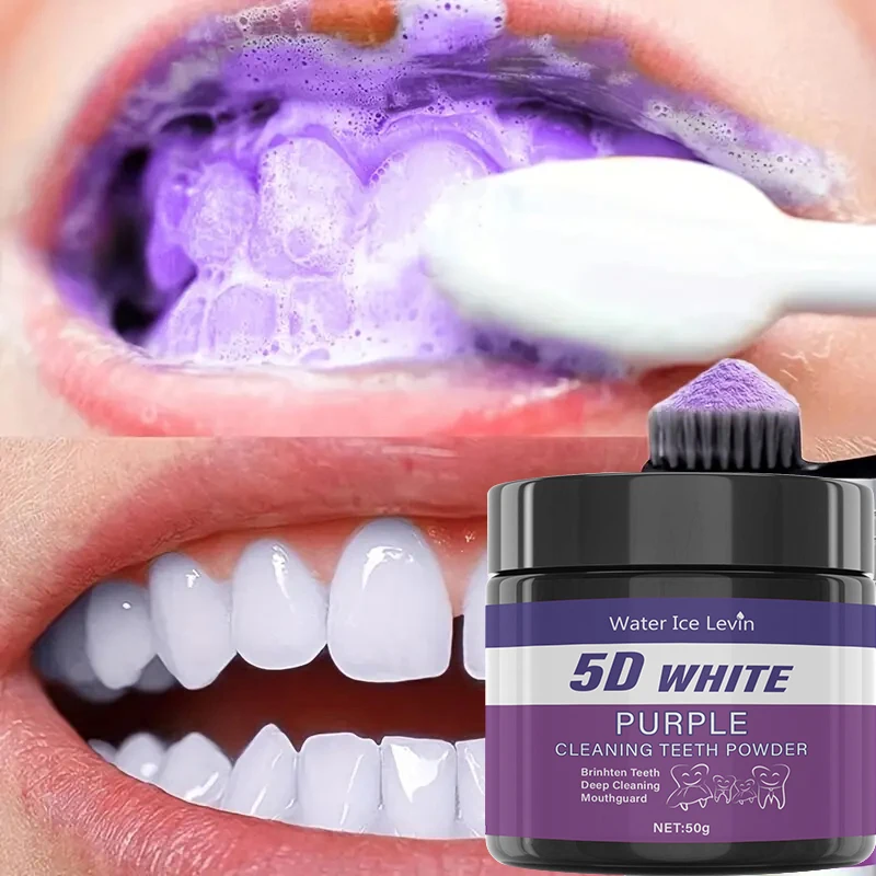 Polvere sbiancante per denti viola, pulizia profonda naturale e rinfrescante per l'alito, adatta sia per uomini che per donne, adatta per l'uso quotidiano e i viaggi