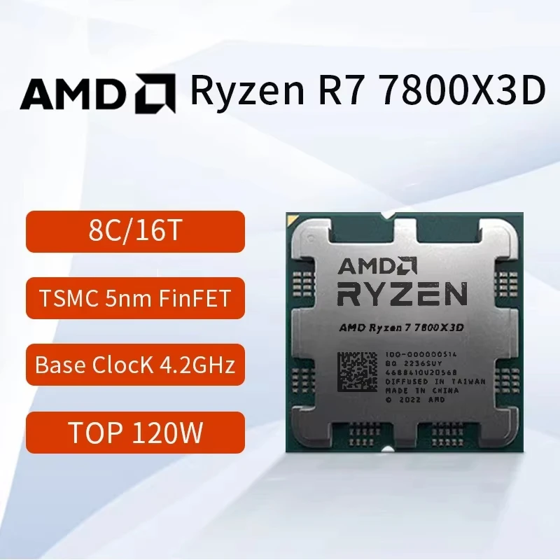 Processore AMD Ryzen 7 7800X3D R7 7800X3D Processore CPU a 8 core a 16 thread da 5,0 GHz 5NM 96M Socket AM5 Supporto scheda madre X670/B650