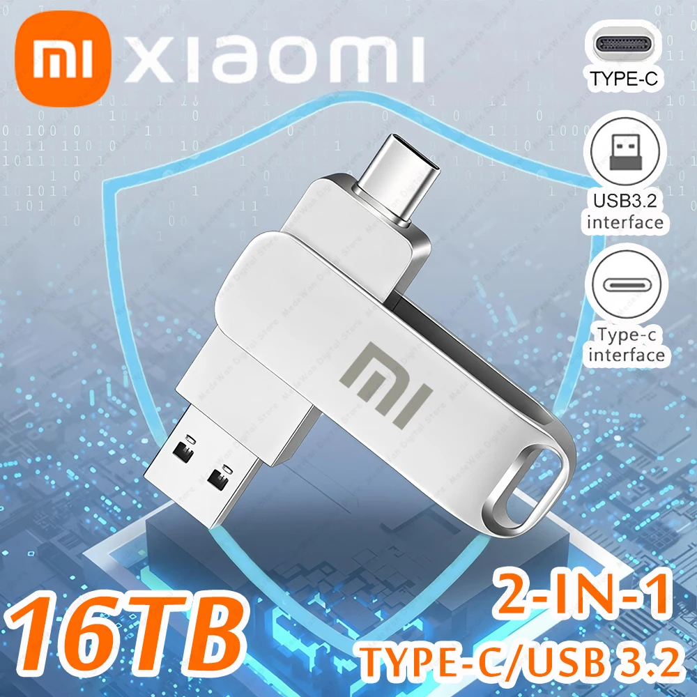 Xiaomi 16TB Flash Drive USB 3.2 High Speed USB Transfer Type-C 2-In-1 8TB 2TB OTG Pendrive Waterproof Flash Disk For Computer