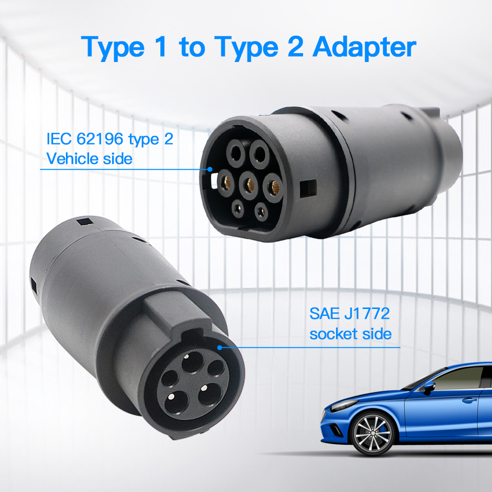 EV Charger Adaptor 32A 7.2KW SAE J1772 Socket Type 1 to Type 2 Converter For Type 2 Eletric Vehicles Charging