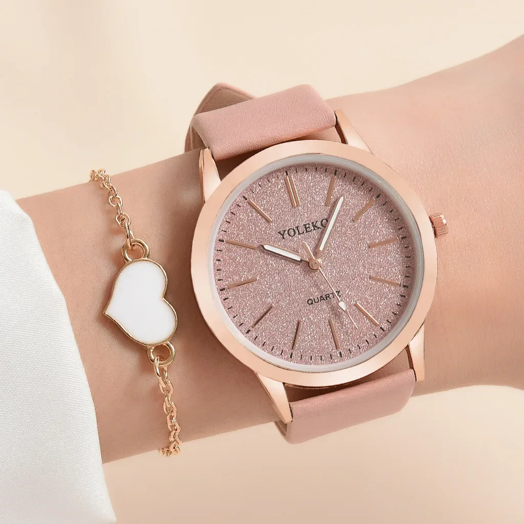 2pcs Set Women Watches with Bracelet Luxury Ladies Watch Leather Watch Women Female Quartz Wristwatches Montre Femme (No Box)