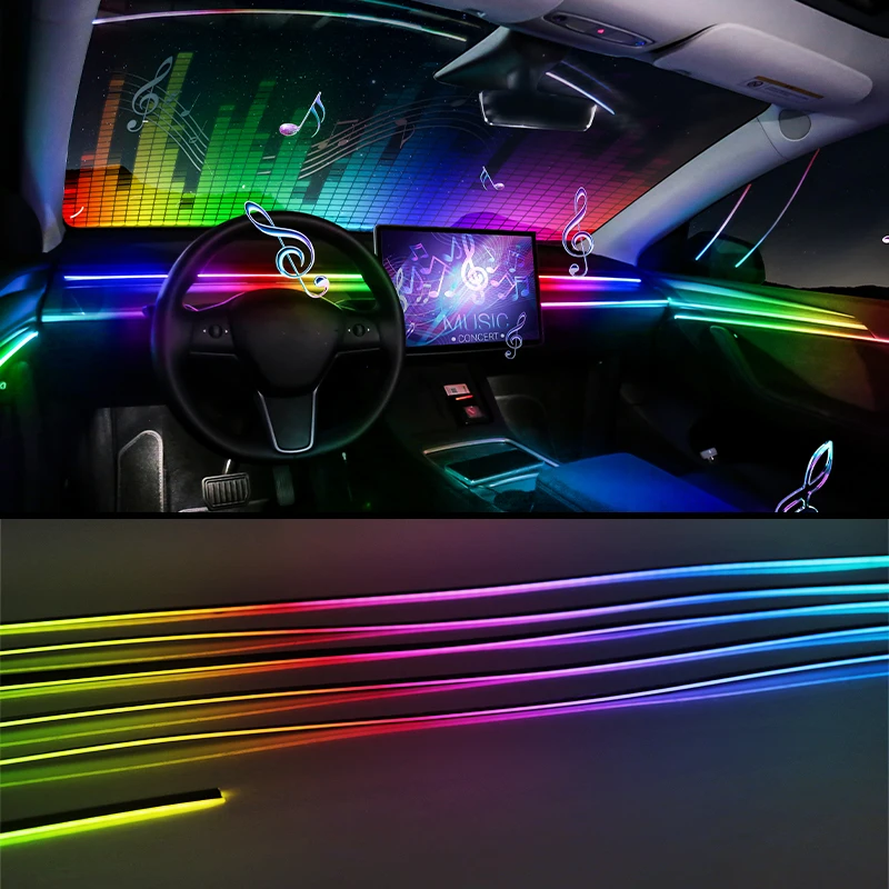 Streamer 18 en 1 a todo Color, luces ambientales para coche, RGB, 64 colores, LED Universal, tira acrílica oculta Interior, lámpara de ambiente sinfónico