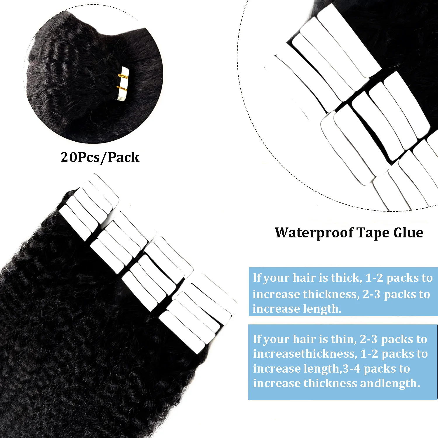 เทปใน Kinky ตรงต่อผมมนุษย์บราซิลผมกาว Extensions Weft ผิวสีดํา 100% ผมมนุษย์จริงสําหรับผู้หญิง