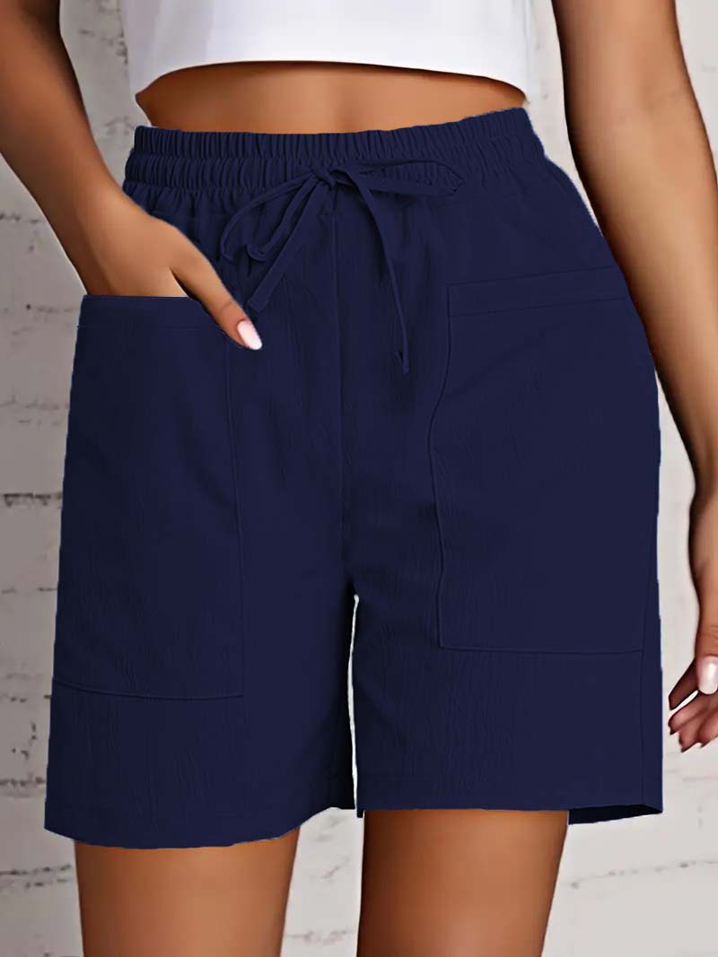 Short d'été taille haute de 4 pouces pour femmes, short décontracté coupe ample avec poches, bermuda de couleur unie pour tenues