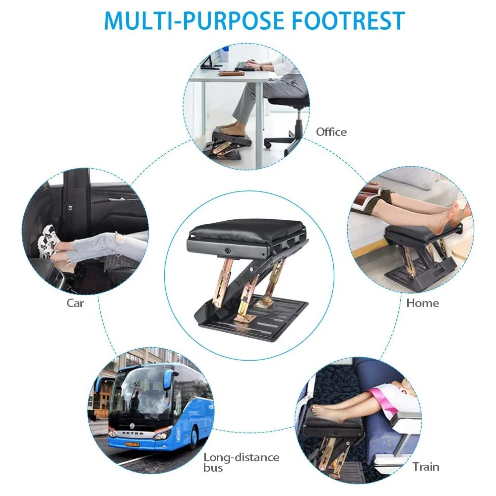 Apoio para os pés ajustável com almofada removível e macia para descanso dos pés, carga máxima de 120 libras com contas de massagem para carro, casa, altura de 4 níveis