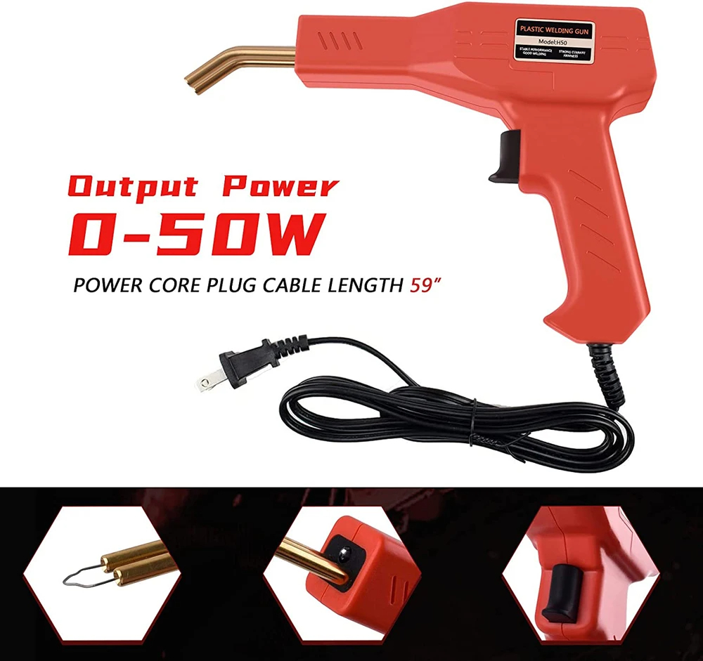 50W Red Plastic Welder Hot Nail Gun with 200-800 Nails for Car Bumper PVC Repair Garage Tool Kit