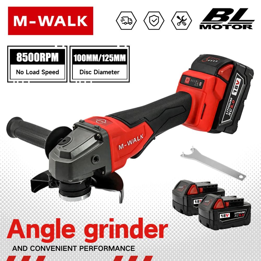 125mm Brushless Angle Grinder Li-ion Battery 3 Gear Cordless Cutting Polishing Grinding Power Tool For Milwaukee 18V Battery Pin