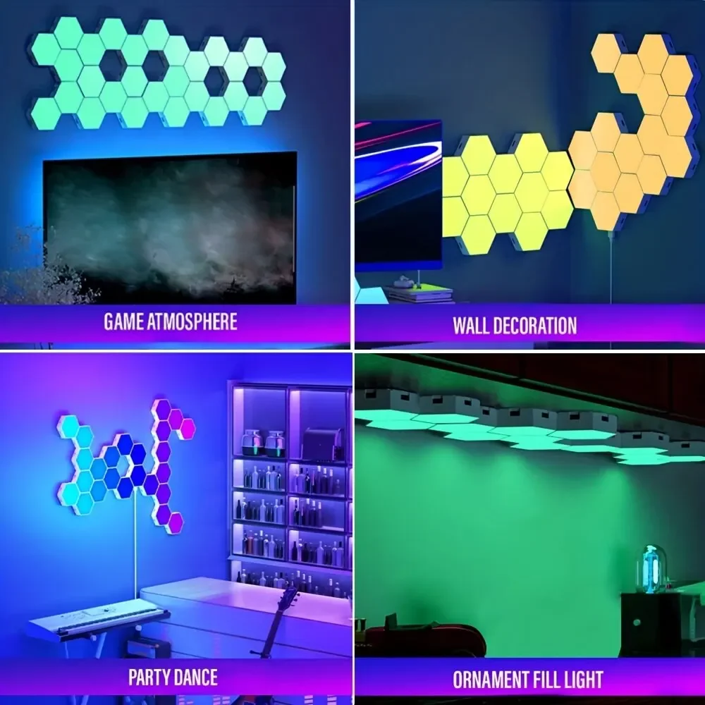 Lámpara de pared Hexagonal inteligente RGB, luz nocturna ambiental que cambia de Color, forma DYI, ritmo musical, Control por aplicación para sala de juegos y dormitorio